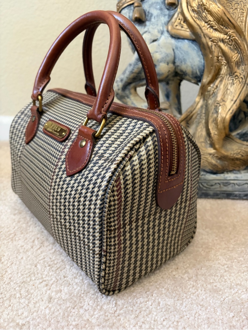 Vintage Polo Ralph Lauren Boston Satchel Top Handle Houndstooth Unisex
